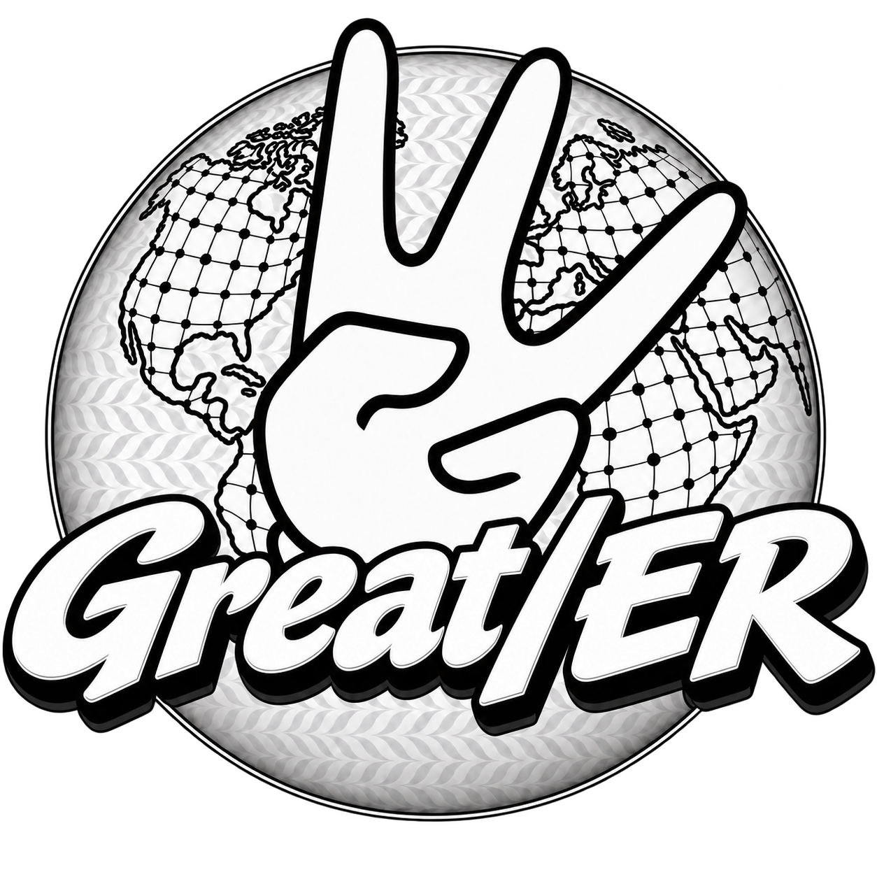 Great/ER logo: the original 3fingerW Sustainability Symbol on the Global Grid of Good