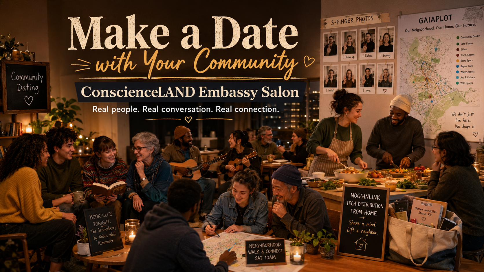 Make a Date with Your Community, ConscienceLAND Embassy Salon, real people, real conversation, real connection
