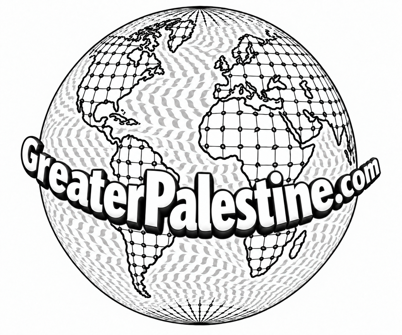 GreaterPalestine globe with subtle Kaffiya grid and wave pattern